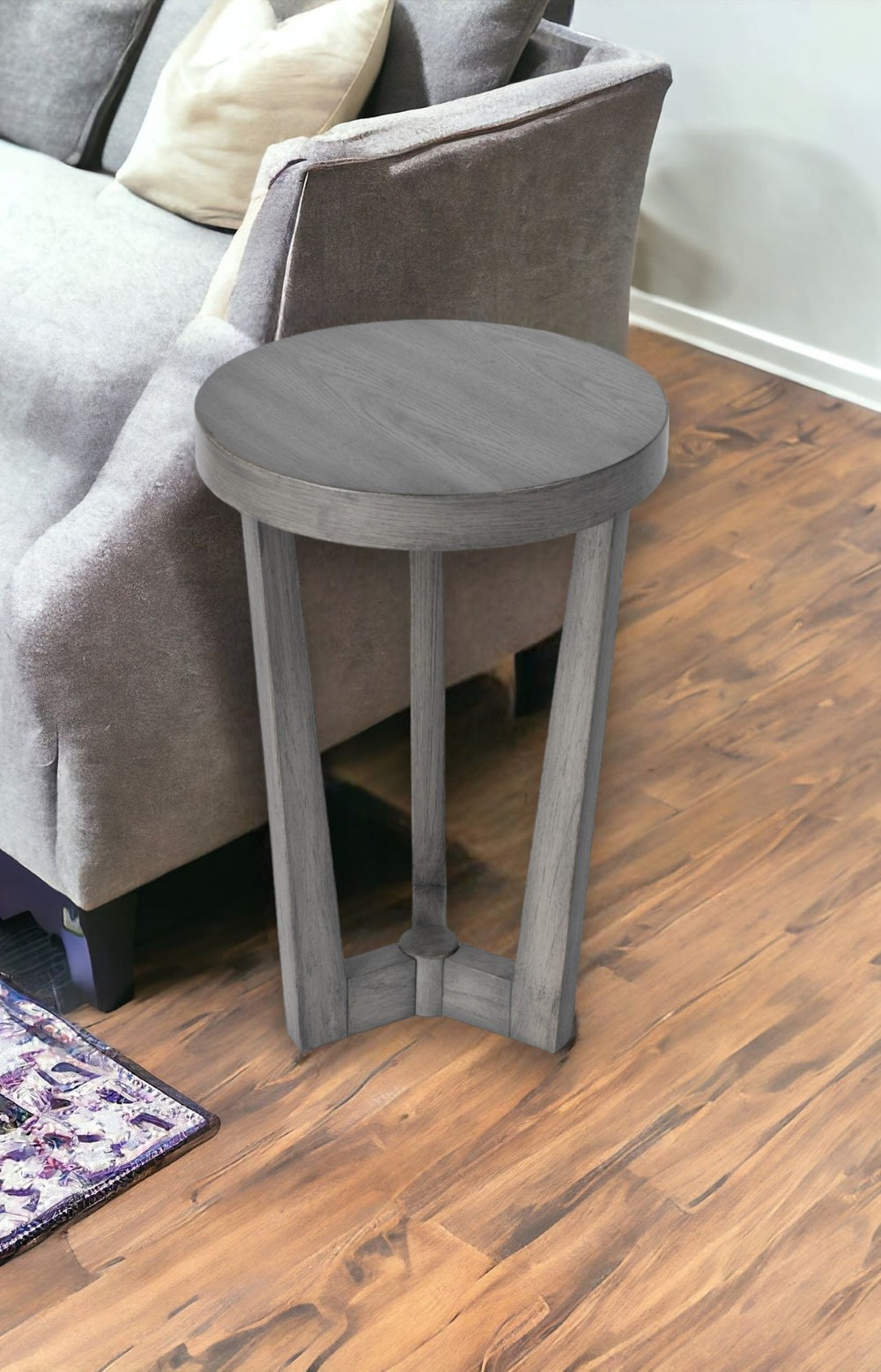 HomeRoots 24" Gray Round End Table - Rustic Chic Design with Distressed Finish for Modern Living Spaces 488980