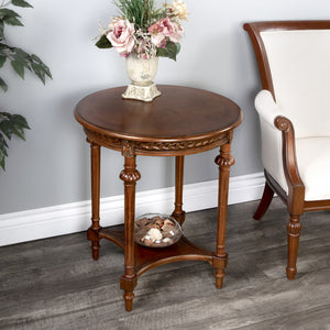 Homeroots 27" Medium Brown Manufactured Wood Round End Table With Shelf   488982