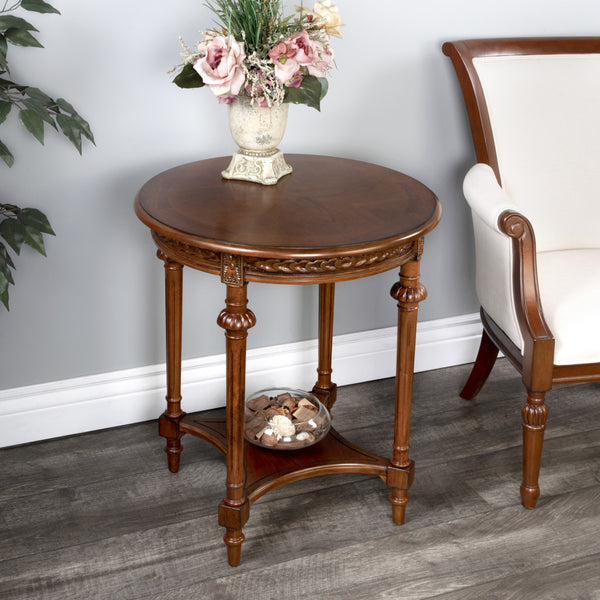 Homeroots 27" Medium Brown Manufactured Wood Round End Table With Shelf   488982