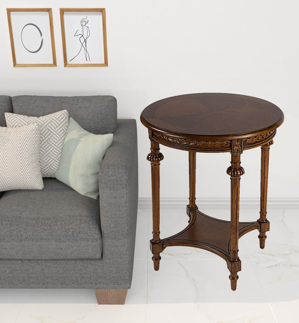 Homeroots 27" Medium Brown Manufactured Wood Round End Table With Shelf   488982