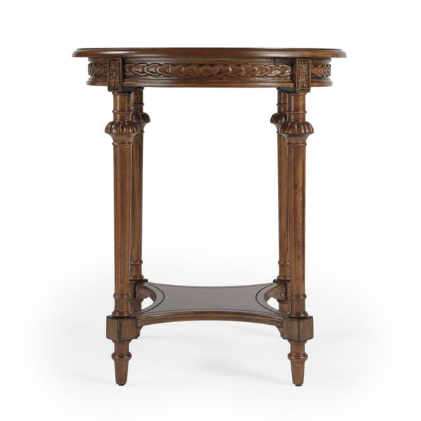 Homeroots 27" Medium Brown Manufactured Wood Round End Table With Shelf   488982