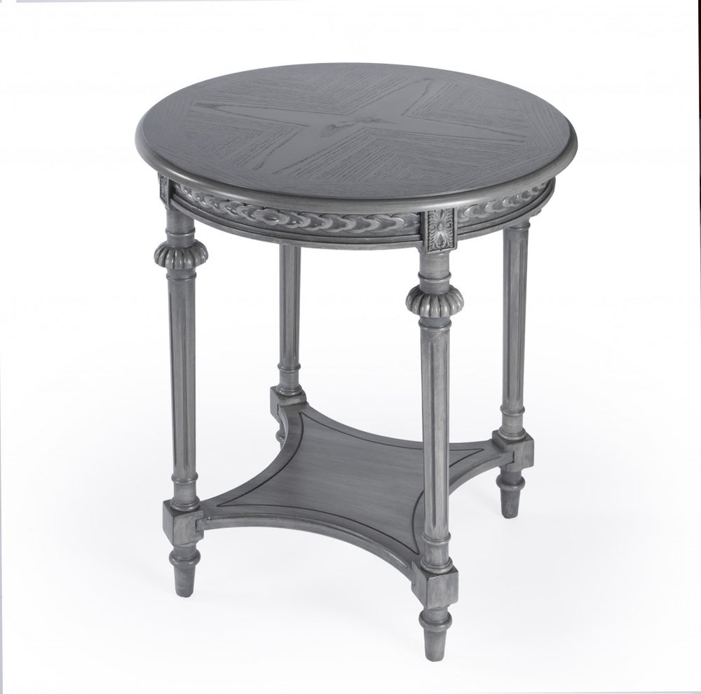 Homeroots 27" Gray Classic Round End Table With Shelf   488983
