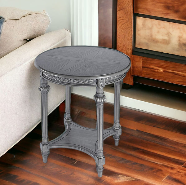 Homeroots 27" Gray Classic Round End Table With Shelf   488983
