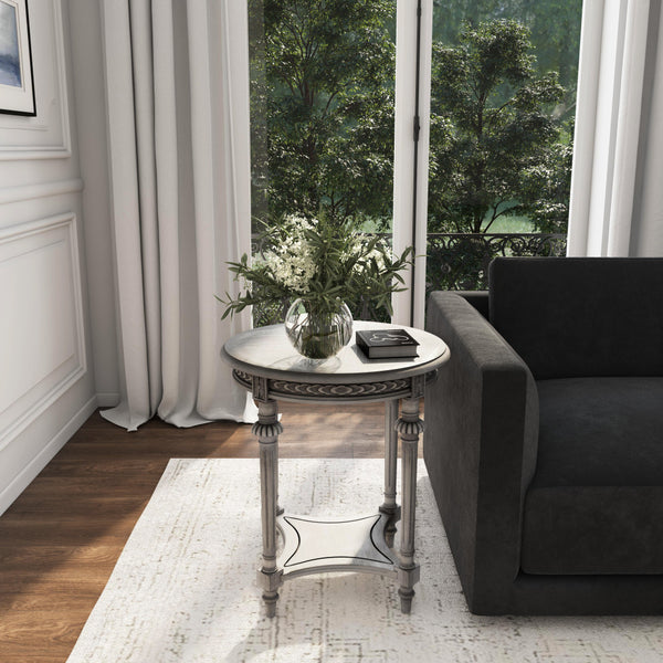 Homeroots 27" Gray Classic Round End Table With Shelf   488983