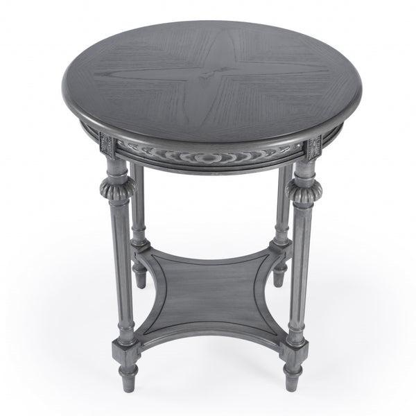 Homeroots 27" Gray Classic Round End Table With Shelf   488983