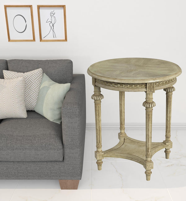 Homeroots 27" Beige Manufactured Wood Round End Table With Shelf   488984