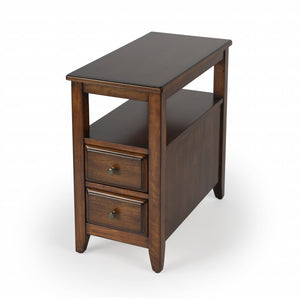 Homeroots 24" Brown Distressed End Table With Two Drawers And Shelf   488985