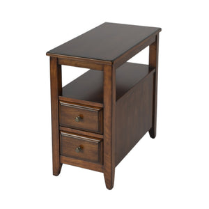 HomeRoots 24" Brown Distressed End Table – Vintage Charm with Two Drawers & Shelf for Stylish Storage Solutions 488985