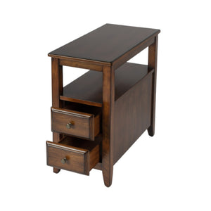 HomeRoots 24" Brown Distressed End Table – Vintage Charm with Two Drawers & Shelf for Stylish Storage Solutions 488985
