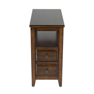 HomeRoots 24" Brown Distressed End Table – Vintage Charm with Two Drawers & Shelf for Stylish Storage Solutions 488985