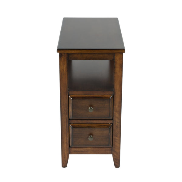 HomeRoots 24" Brown Distressed End Table – Vintage Charm with Two Drawers & Shelf for Stylish Storage Solutions 488985