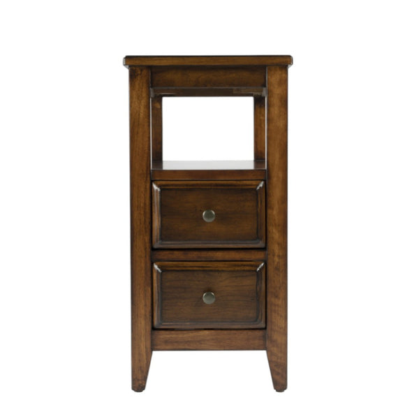 HomeRoots 24" Brown Distressed End Table – Vintage Charm with Two Drawers & Shelf for Stylish Storage Solutions 488985