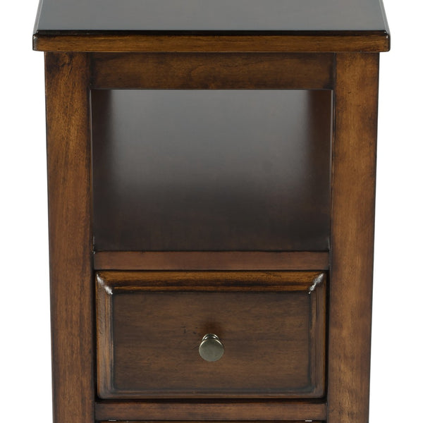 HomeRoots 24" Brown Distressed End Table – Vintage Charm with Two Drawers & Shelf for Stylish Storage Solutions 488985