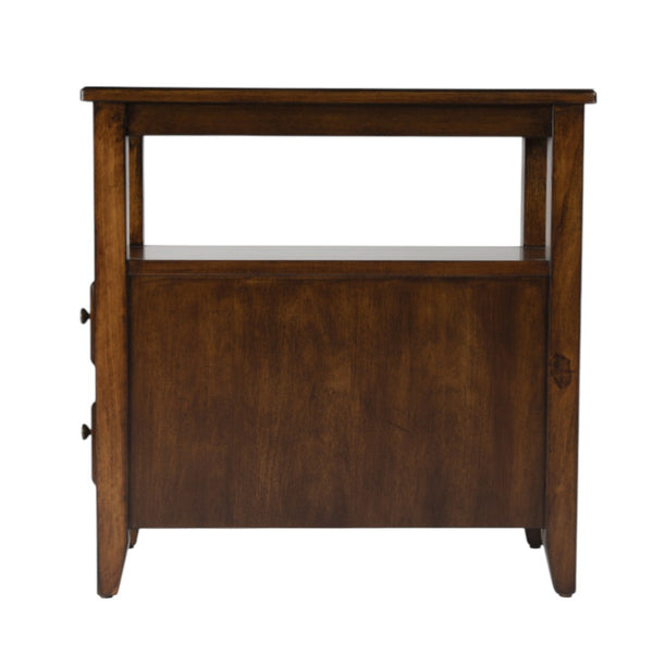 HomeRoots 24" Brown Distressed End Table – Vintage Charm with Two Drawers & Shelf for Stylish Storage Solutions 488985