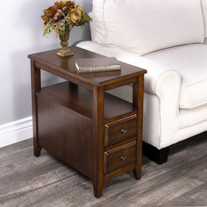 Homeroots 24" Brown Distressed End Table With Two Drawers And Shelf   488985