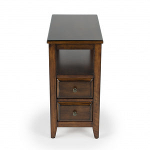 Homeroots 24" Brown Distressed End Table With Two Drawers And Shelf   488985