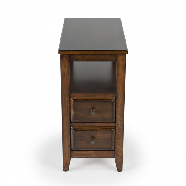 Homeroots 24" Brown Distressed End Table With Two Drawers And Shelf   488985