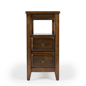 Homeroots 24" Brown Distressed End Table With Two Drawers And Shelf   488985