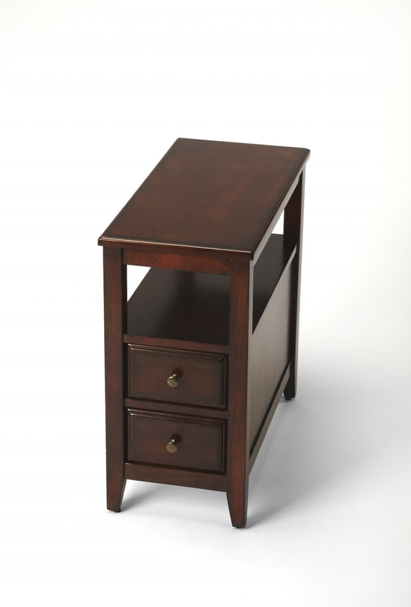 HomeRoots 24" Dark Brown End Table with Vintage Charm, Two Drawers, and Open Shelf for Versatile Storage 488986