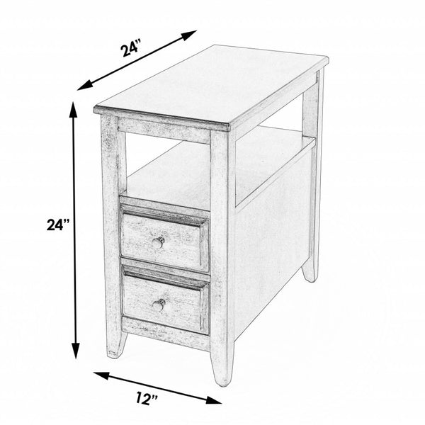 HomeRoots 24" Dark Brown End Table with Vintage Charm, Two Drawers, and Open Shelf for Versatile Storage 488986