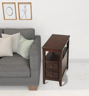 HomeRoots 24" Dark Brown End Table with Vintage Charm, Two Drawers, and Open Shelf for Versatile Storage 488986