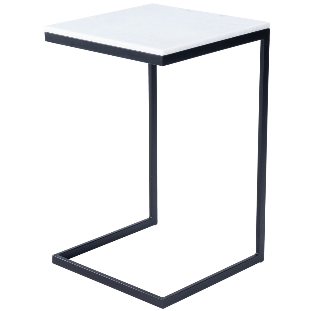 Homeroots 26" Black And White Marble Square C Shape End Table   488998