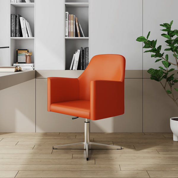 English Elm Pelo Vegan Leather Swivel Lounge Chair with Adjustable Height, Polished Chrome Base & Foam Comfort Orange B365P397946