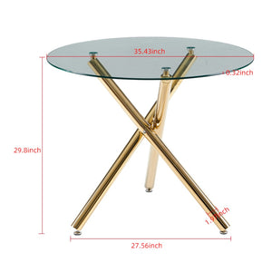 English Elm Golden Metal Base Square Tempered Glass Dining Table for Small Space Apartments W234P185626