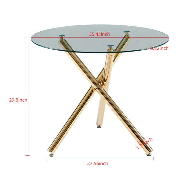 English Elm Golden Metal Base Square Tempered Glass Dining Table for Small Space Apartments W234P185626