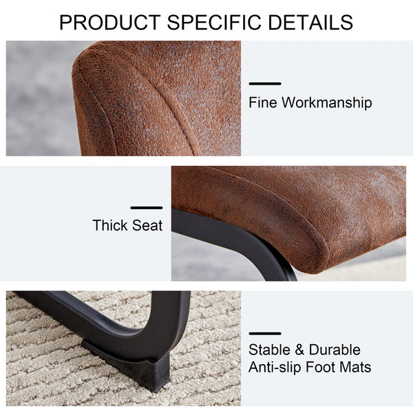 English Elm A set of two brown chairs with suede cushions and black metal legs, compact modern dining stools for cozy spaces W1151P144808