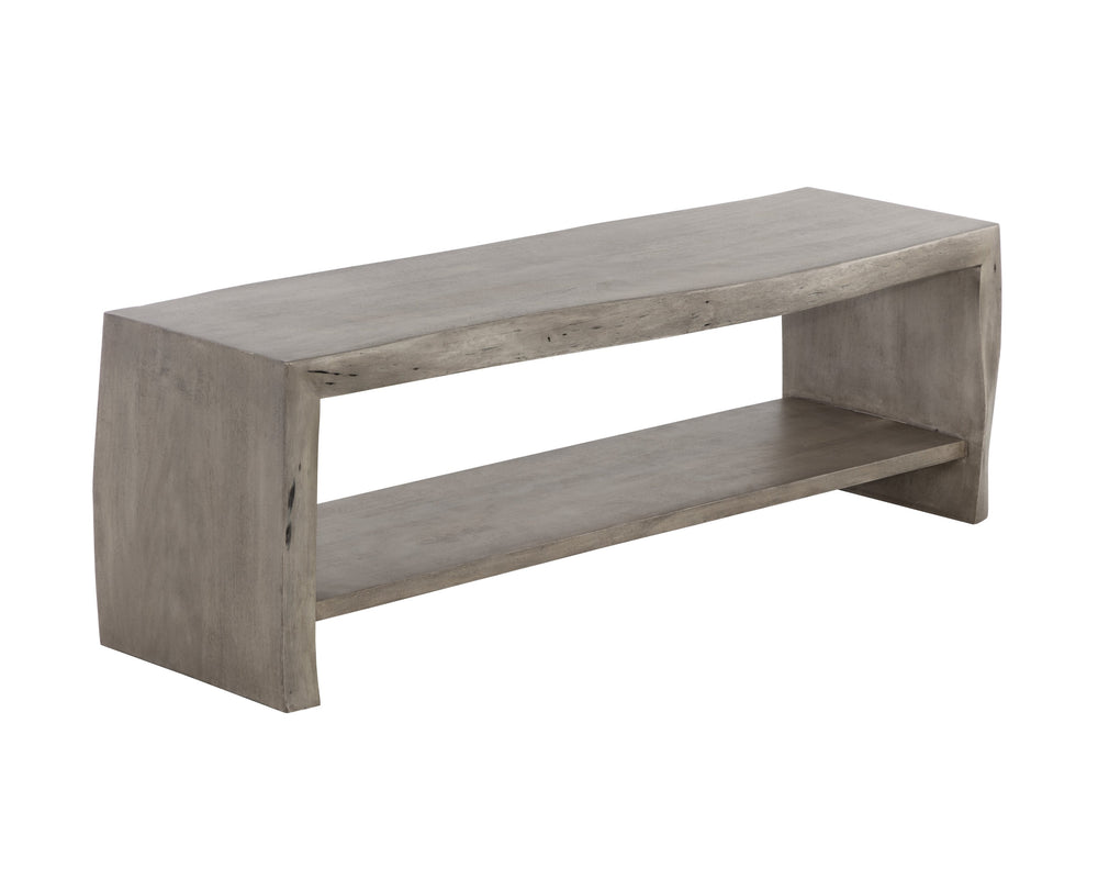 Sunpan Ridge Live Edge Bench - Captivating Solid Acacia Wood Design with Functional Bottom Shelf Storage Grey