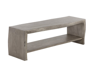 Sunpan Ridge Live Edge Bench - Captivating Solid Acacia Wood Design with Functional Bottom Shelf Storage Grey