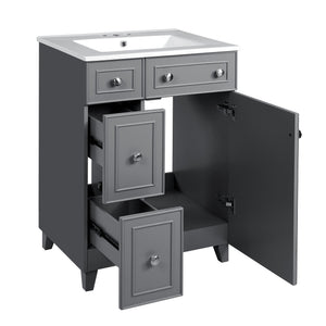 English Elm 24" Gray Bathroom Vanity Cabinet with Ceramic Sink, Soft-Close Door, 2 Drawers, Smart Storage, Durable Design N729P264336E