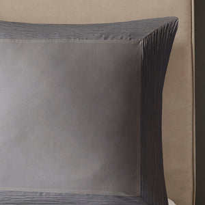 JLA Home N Natori - Cotton N Natori Hanae Euro Sham in Grey Yarn-Dyed Cotton-Blend with Flange Trim, Hidden Zipper NS11-3253