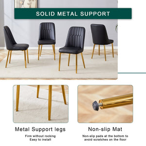 English Elm Table Set: 31.5-Inch Elegant White Marble Round Dining Table With 4 Black Pu Chairs For Chic Dining W1151S02497-GIGA