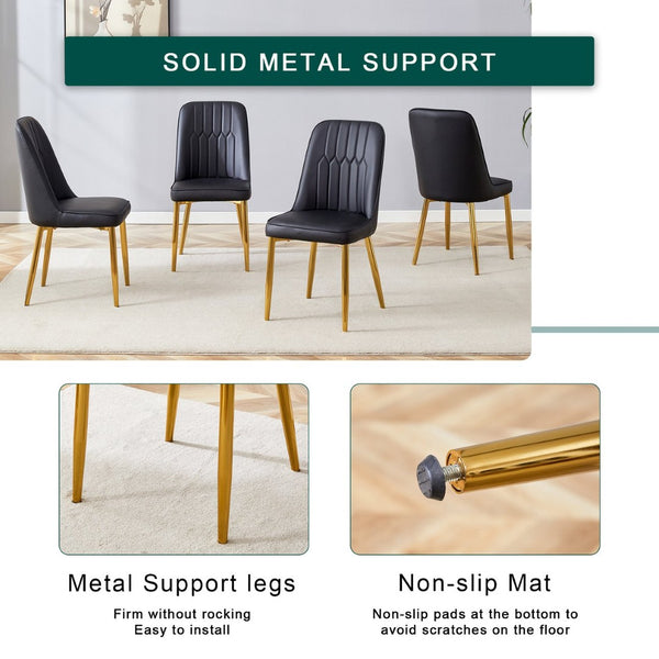 English Elm Table Set: 31.5-Inch Elegant White Marble Round Dining Table With 4 Black Pu Chairs For Chic Dining W1151S02497-GIGA