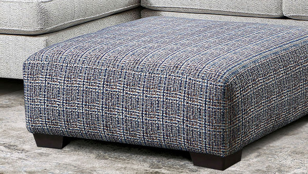 English Elm Square Upholstery Ottoman in Blue Chenille Patterned Fabric — Plush Extra Seating, Stylish Accent Multi 39 L x 39 W x 18 H B2741P355279