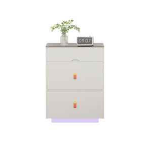 English Elm 3-Drawer 30" Nightstand with LED Light & Remote, Glass Top Jewelry Organizer, 3 Spacious Drawers White N733P304515K