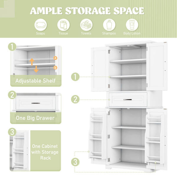 English Elm Christopher Knight Home® - Bathroom Storage Cabinet with Doors Drawer and Adjustable Shelves — MDF Build, Anti-Tip Safety, Modern Appeal White N759P241667K