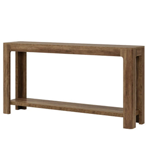 English Elm Practical Geometric Console Table with Matte Black Wood Grain Finish for Entryway or Sofa T3971P450538