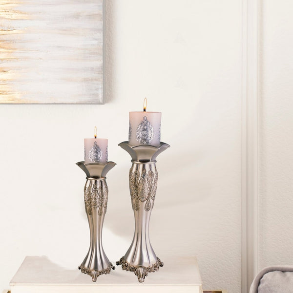 English Elm 12" Polyresin Candleholders Paisley Silver Lacquer Ornate Pair for Mantel Display B072116535