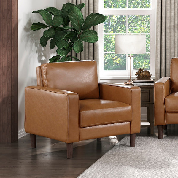 English Elm Modern 3-Piece Living Room Set - Stylish Sofa, Loveseat & Chair In Brown Faux Leather - Easy Assembly! B011S01976