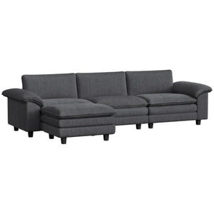 English Elm Luxury Corduroy Sectional Sofa with Reversible Ottoman Deep Seat Family Living Room Dark Gray T3971S00107