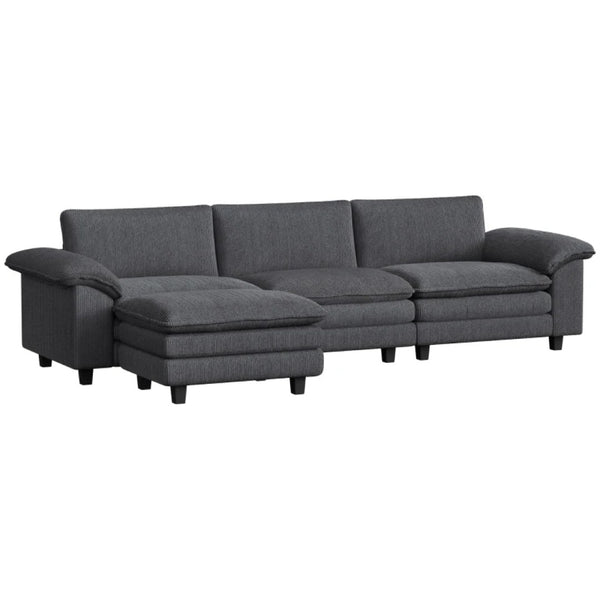 English Elm Luxury Corduroy Sectional Sofa with Reversible Ottoman Deep Seat Family Living Room Dark Gray T3971S00107