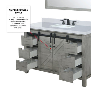 English Elm Ash Grey Bath Vanity Set With White Quartz Countertop, Matte Black Faucet & 44" Mirror For Modern Style B2731S01280