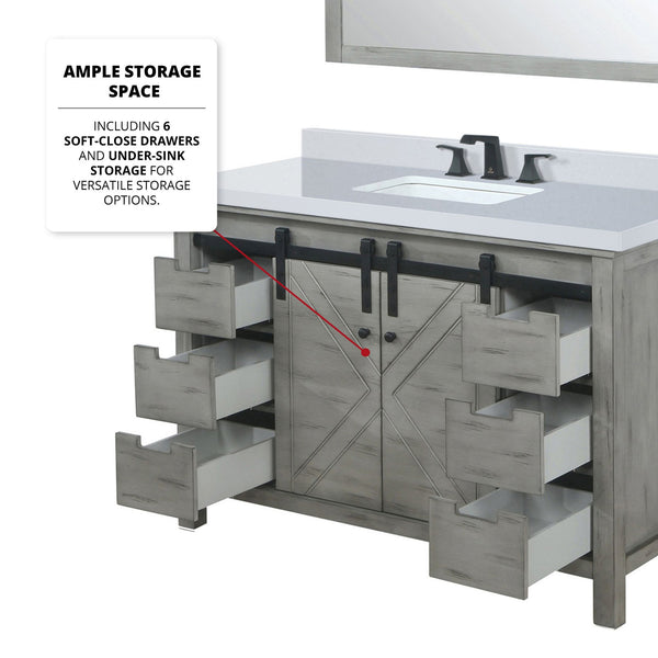 English Elm Ash Grey Bath Vanity Set With White Quartz Countertop, Matte Black Faucet & 44" Mirror For Modern Style B2731S01280