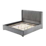 Modern King Size Upholstered Bed Frame with Headboard, Wooden Slat Support - Dark Grey