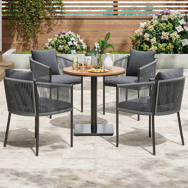English Elm 2 Outdoor Chairs Set with Cushions — Weatherproof Rattan Dining Chairs, Comfort Curved Arms & Easy-Clean Fabric Grey T3623P409868