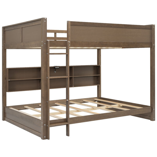 English Elm Queen Over Bunk Bed Solid Pine Cabin Frame with Storage and Usb Charging Wood GX000399AAD