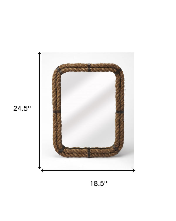 Homeroots 25" Light Brown Rope Framed Accent Mirror  Iron 489000